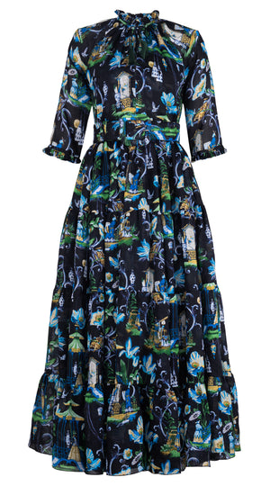 Eva Dress Crew Neck 3/4 Sleeve Maxi Length Ramie (East Moon White)