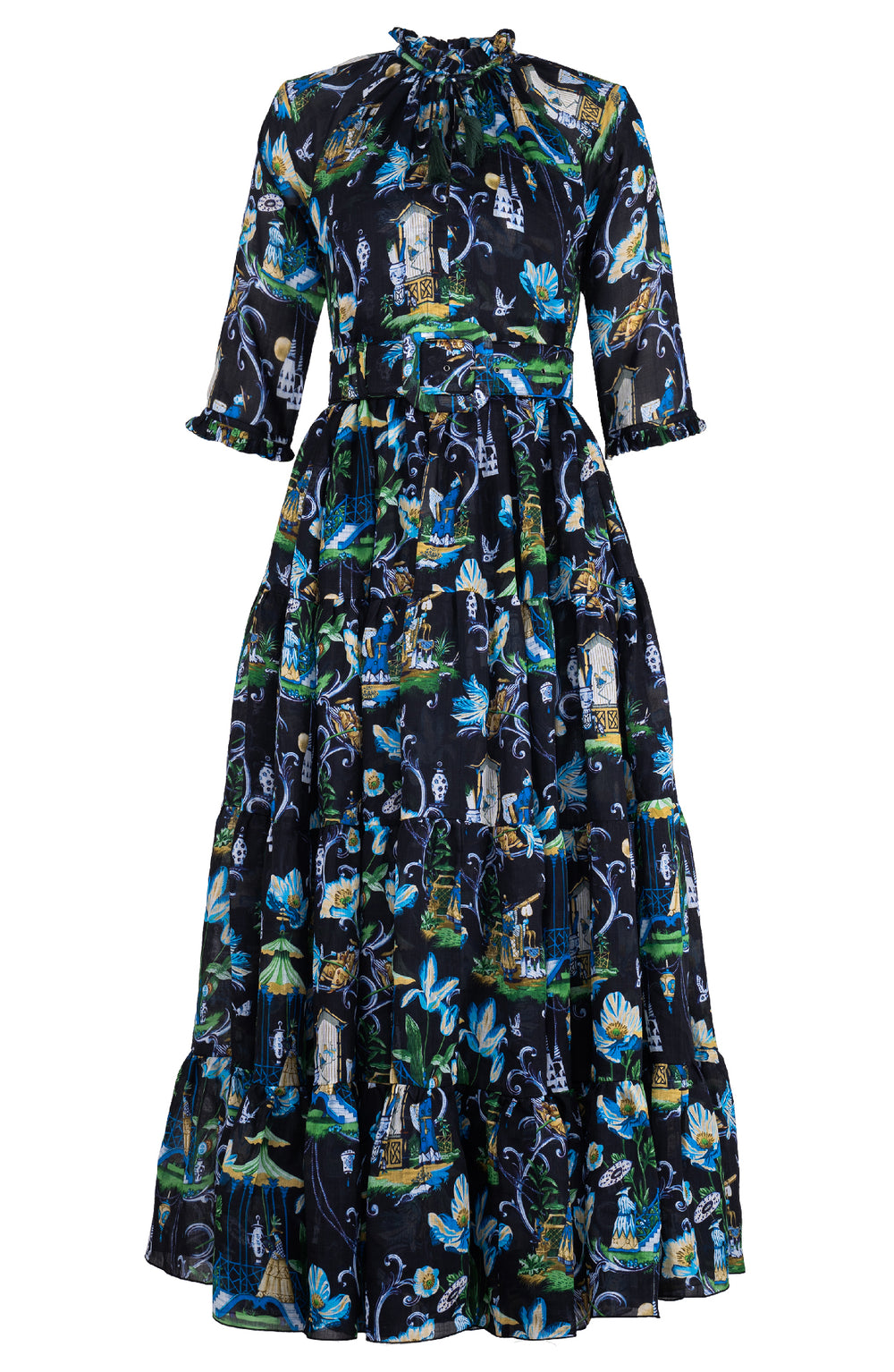 Eva Dress Crew Neck 3/4 Sleeve Maxi Length Cotton Musola (East Moon White)