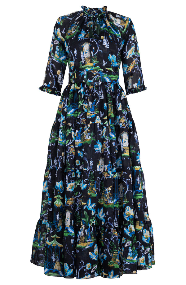 Eva Dress Crew Neck 3/4 Sleeve Maxi Length Cotton Musola (East Moon White)