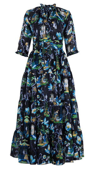 Eva Dress Crew Neck 3/4 Sleeve Maxi Length Ramie (East Moon White)