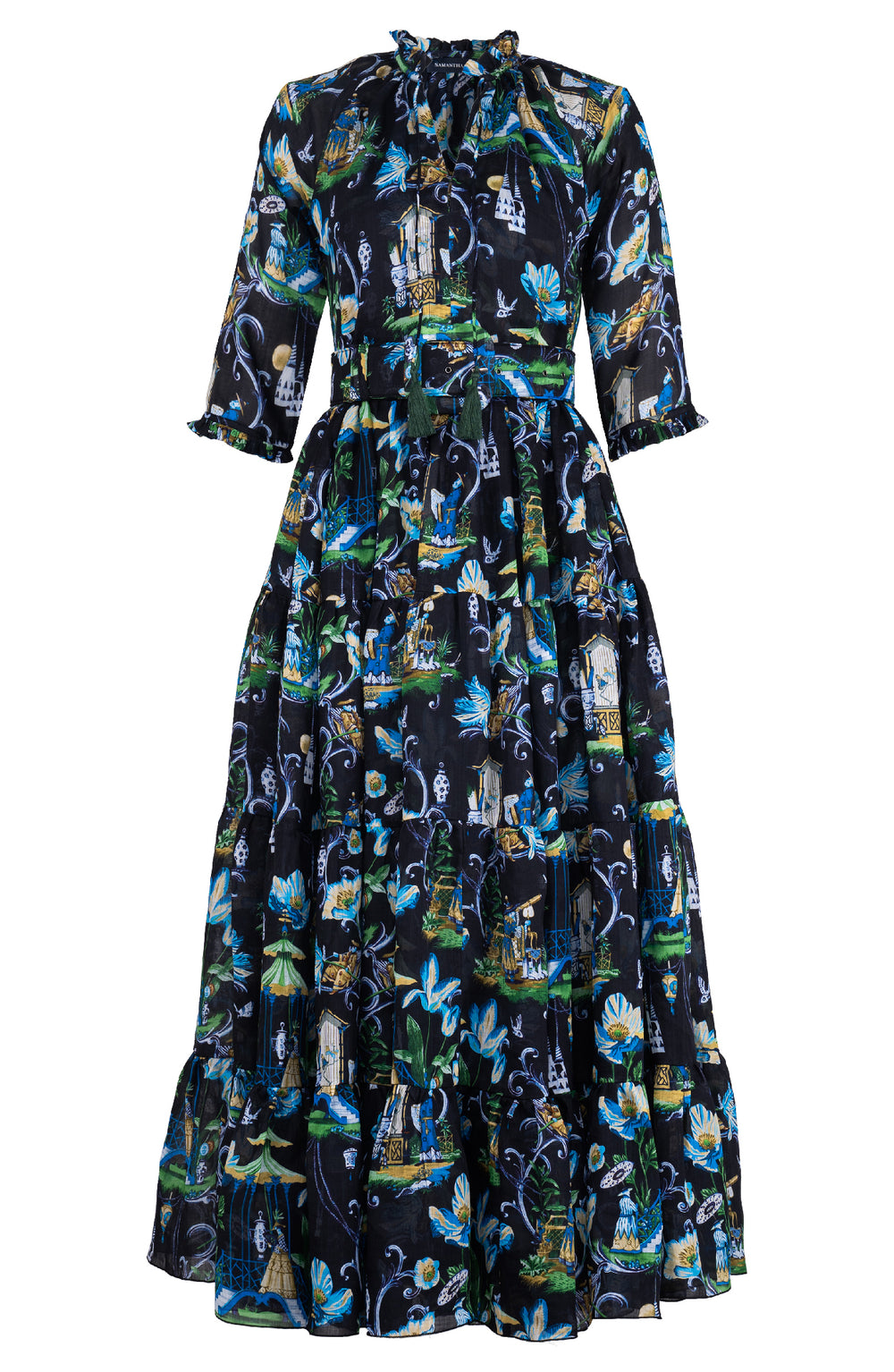 Eva Dress Crew Neck 3/4 Sleeve Maxi Length Cotton Musola (East Moon White)