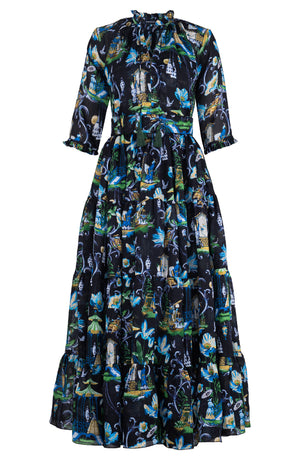 Eva Dress Crew Neck 3/4 Sleeve Maxi Length Cotton Musola (East Moon White)