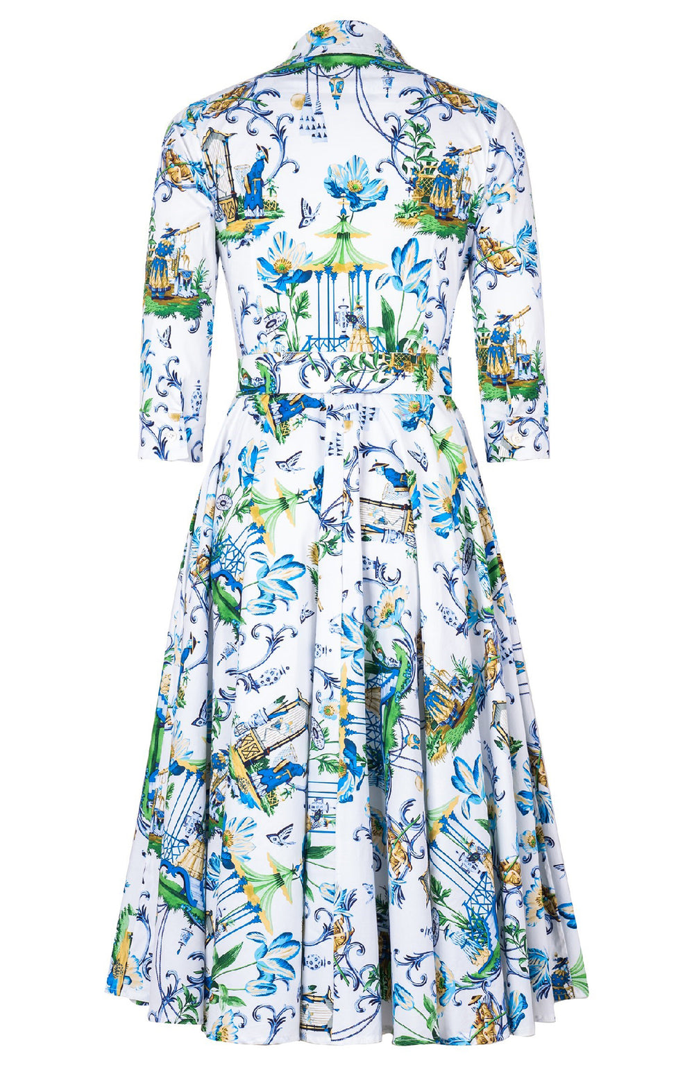 Amber Dress Shirt Collar 3/4 Sleeve Midi Length Cotton Stretch (East Moon White)