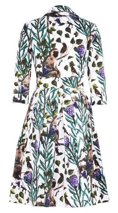 Audrey Dress #1 Shirt Collar 3/4 Sleeve Regular Length Cotton Stretch (Eastern Monkey White)