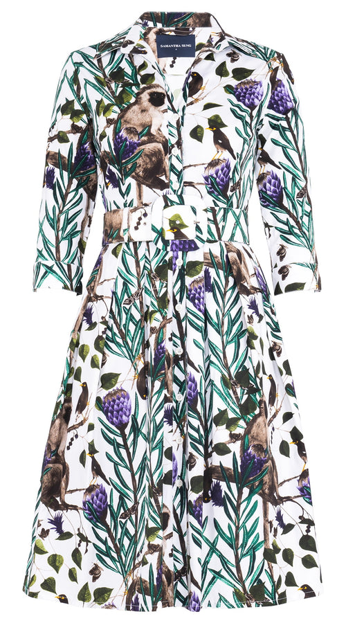 Audrey Dress #1 Shirt Collar 3/4 Sleeve Regular Length Cotton Stretch (Eastern Monkey White)