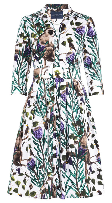 Audrey Dress #1 Shirt Collar 3/4 Sleeve Regular Length Cotton Stretch (Eastern Monkey White)