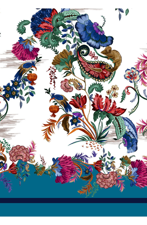 Aster Dress Shirt Collar 3/4 Sleeve Midi Plus Length Cotton Musola (Eastern Paisley Flower)