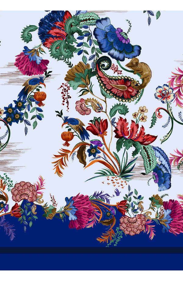 Aster Dress Shirt Collar 3/4 Sleeve Midi Plus Length Cotton Musola (Eastern Paisley Flower)