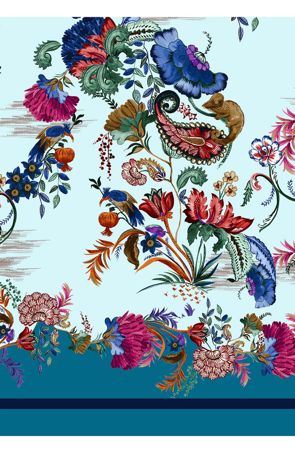 Aster Dress Shirt Collar 3/4 Sleeve Midi Plus Length Cotton Musola (Eastern Paisley Flower)