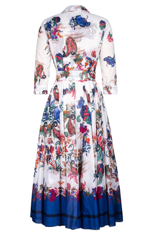 Aster Dress Shirt Collar 3/4 Sleeve Midi Plus Length Cotton Musola (Eastern Paisley Flower)