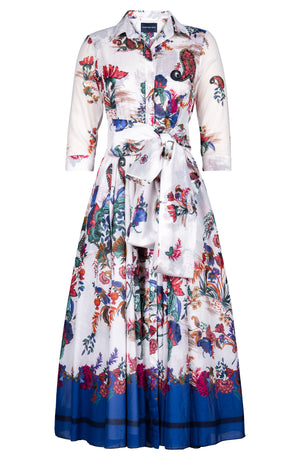 Aster Dress Shirt Collar 3/4 Sleeve Midi Plus Length Cotton Musola (Eastern Paisley Flower)