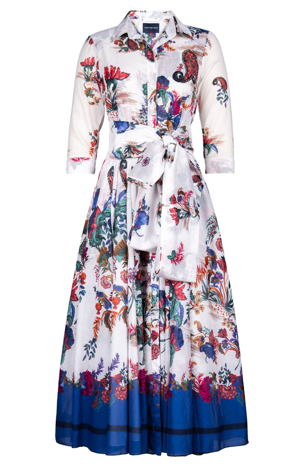 Aster Dress Shirt Collar 3/4 Sleeve Midi Plus Length Cotton Musola (Eastern Paisley Flower)