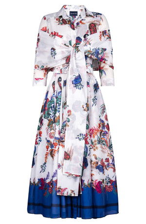 Aster Dress Shirt Collar 3/4 Sleeve Midi Plus Length Cotton Musola (Eastern Paisley Flower)