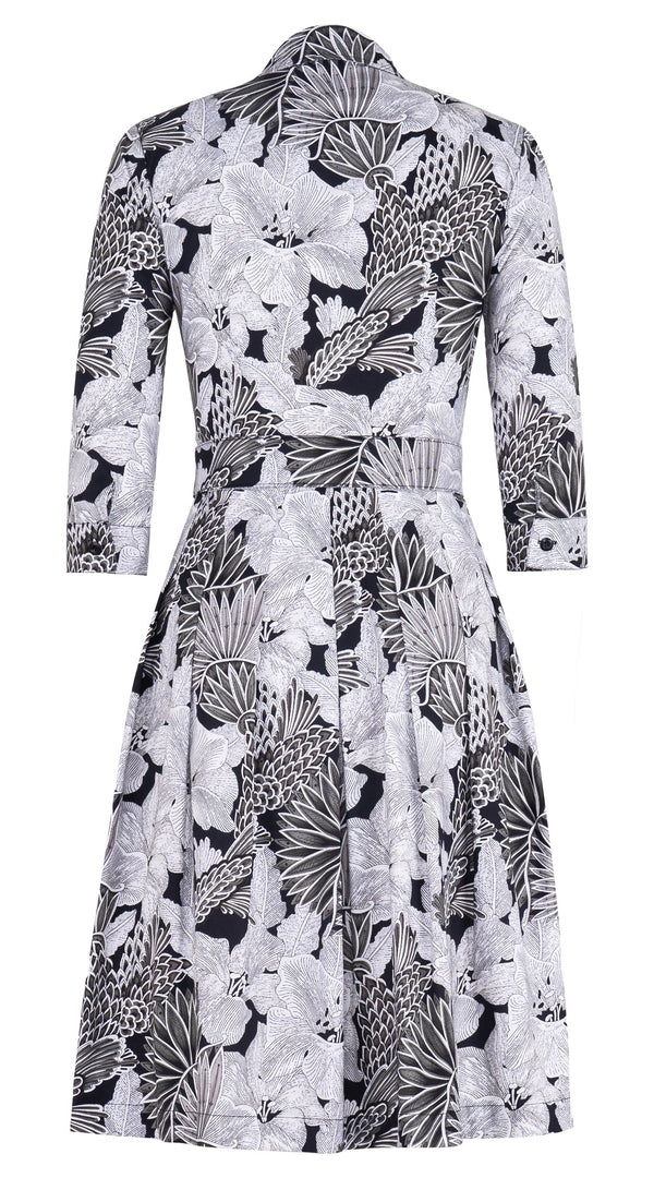 Audrey Dress #3 Shirt Collar 3/4 Sleeve Regular Length Cotton Stretch (Eching Magnolia)
