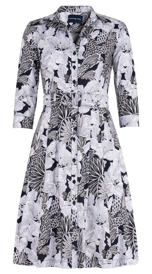 Audrey Dress #3 Shirt Collar 3/4 Sleeve Regular Length Cotton Stretch (Eching Magnolia)