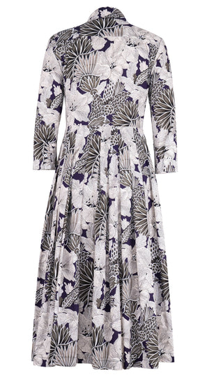 Audrey Dress #2 Shirt Collar 3/4 Sleeve Long Length Cotton Stretch (Eching Magnolia)
