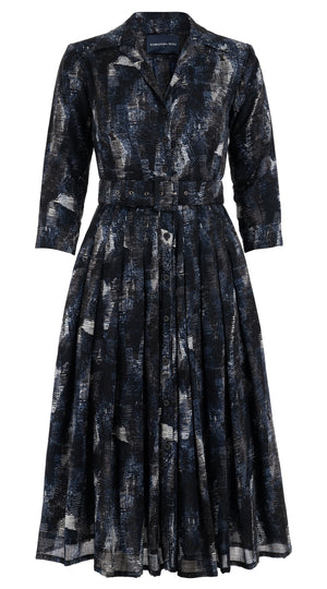 Aster Dress Shirt Collar 3/4 Sleeve Midi Length Wool (Eching Multi) @1