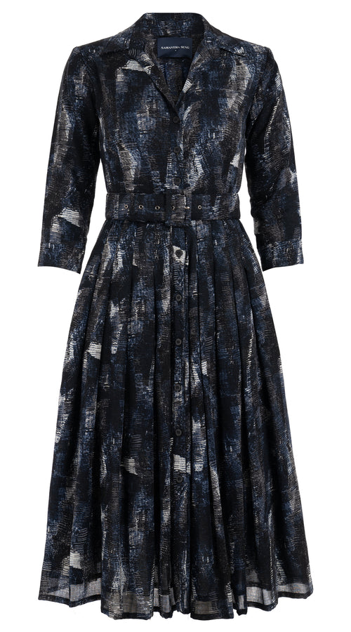 Aster Dress Shirt Collar 3/4 Sleeve Midi Length Wool (Eching Multi) @1