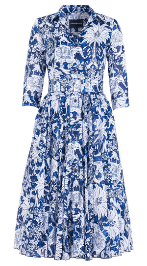 Aster Dress Shirt Collar 3/4 Sleeve Midi Length Cotton Musola (Elephant Bandana)