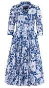 Aster Dress Shirt Collar 3/4 Sleeve Midi Length Cotton Musola (Elephant Bandana)