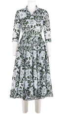 Aster Dress Shirt Collar 3/4 Sleeve Midi Length Cotton Musola (Elephant Bandana)