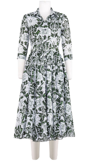 Aster Dress Shirt Collar 3/4 Sleeve Midi Length Cotton Musola (Elephant Bandana)