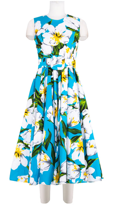 Abelia Dress Crew Neck Sleeveless Midi Length Cotton Stretch (Emperor Tulip Bright)