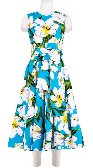 Abelia Dress Crew Neck Sleeveless Midi Length Cotton Stretch (Emperor Tulip Bright)
