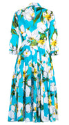 Aster Dress Shirt Collar 3/4 Sleeve Midi Length Cotton Musola (Emperor Tulip Bright)