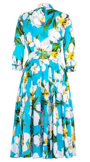 Aster Dress Shirt Collar 3/4 Sleeve Midi Length Cotton Musola (Emperor Tulip Bright)