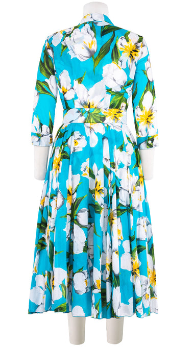 Aster Dress Shirt Collar 3/4 Sleeve Midi Length Cotton Musola (Emperor Tulip Bright)