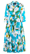 Aster Dress Shirt Collar 3/4 Sleeve Midi Length Cotton Musola (Emperor Tulip Bright)