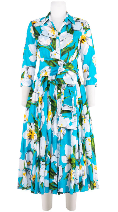 Aster Dress Shirt Collar 3/4 Sleeve Midi Length Cotton Musola (Emperor Tulip Bright)