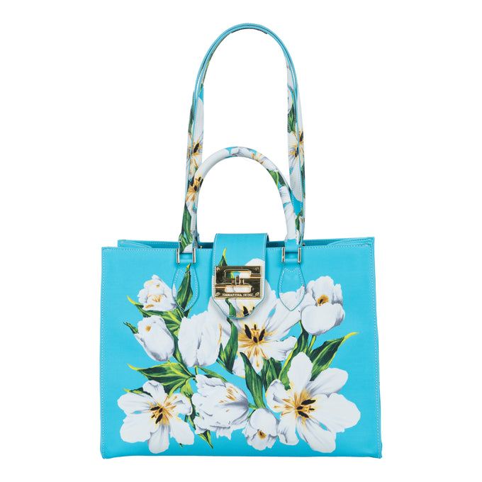 Audrey Tote_Medium_Emperor Tulip Bright_Aqua