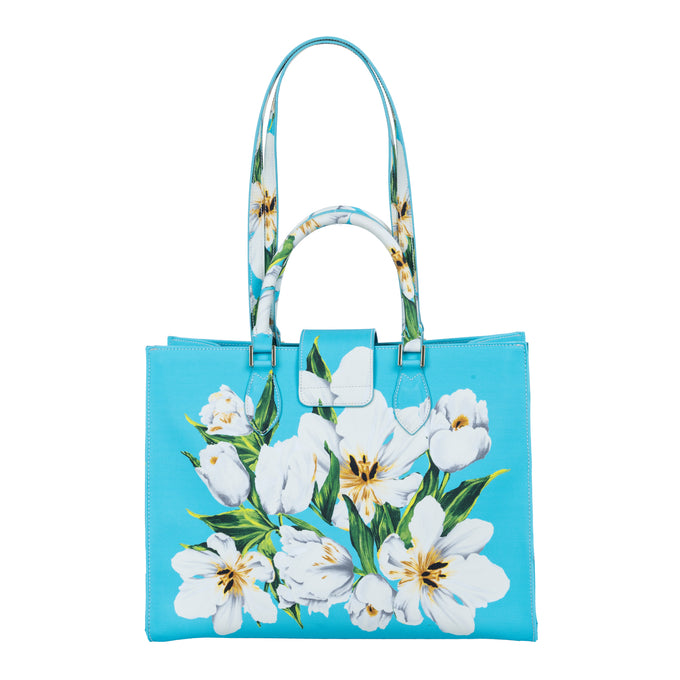 Audrey Tote_Medium_Emperor Tulip Bright_Aqua