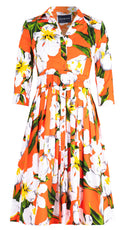 Audrey Dress #2 Shirt Collar 3/4 Sleeve Long Length Cotton Stretch (Emperor Tulip Bright)