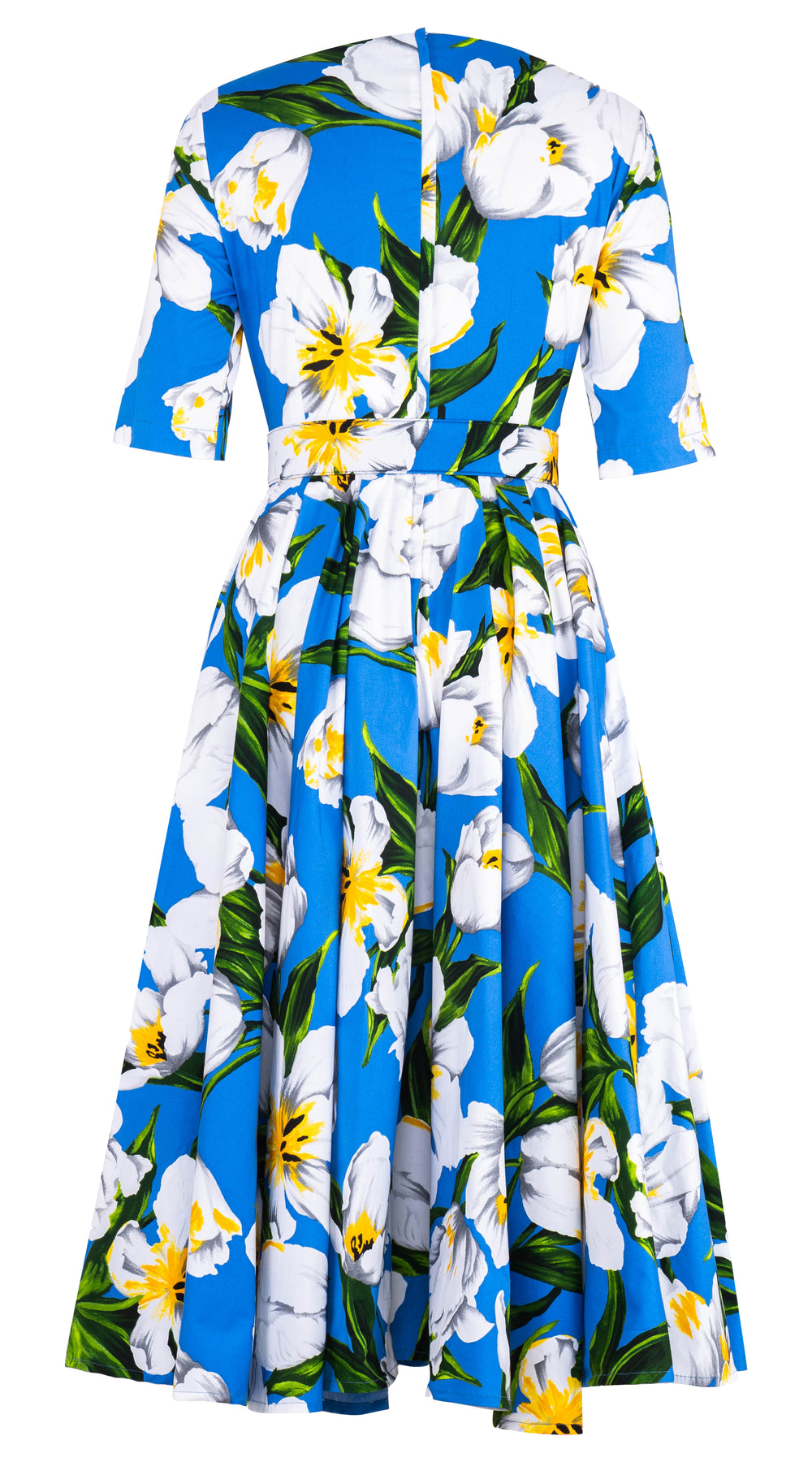 Abelia Dress V Neck 1/2 Sleeve Midi Length Cotton Stretch (Emperor Tulip Bright) @XS,M