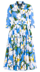 Aster Dress Shirt Collar 3/4 Sleeve Midi Length Cotton Musola (Emperor Tulip Bright)