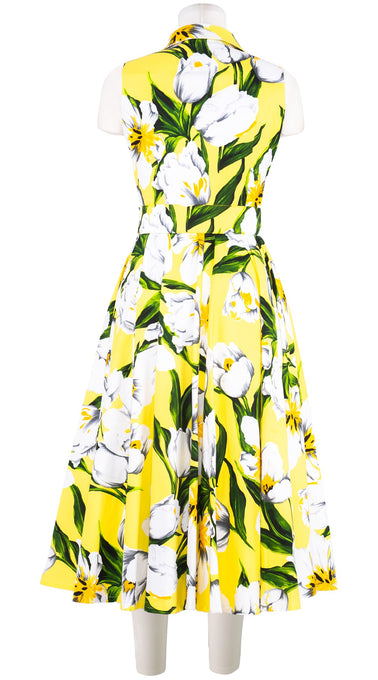 Aster Dress Shirt Collar Sleeveless Midi Length Cotton Stretch (Emperor Tulip Bright)