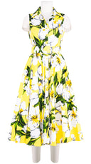 Aster Dress Shirt Collar Sleeveless Midi Length Cotton Stretch (Emperor Tulip Bright)