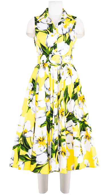 Aster Dress Shirt Collar Sleeveless Midi Length Cotton Stretch (Emperor Tulip Bright)