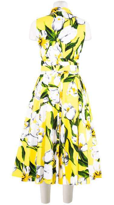 Aster Dress Shirt Collar Sleeveless Midi Length Cotton Stretch (Emperor Tulip Bright)