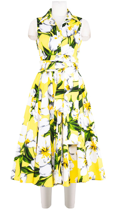 Aster Dress Shirt Collar Sleeveless Midi Length Cotton Stretch (Emperor Tulip Bright)