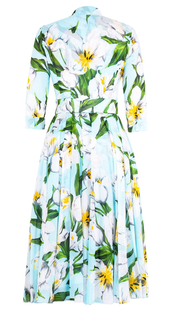 Aster Dress Shirt Collar 3/4 Sleeve Midi Length Cotton Musola (Emperor Tulip Pastel)