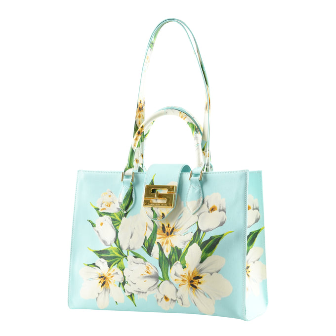 Audrey Tote_Medium_Emperor Tulip Pastel_Soft Aqua