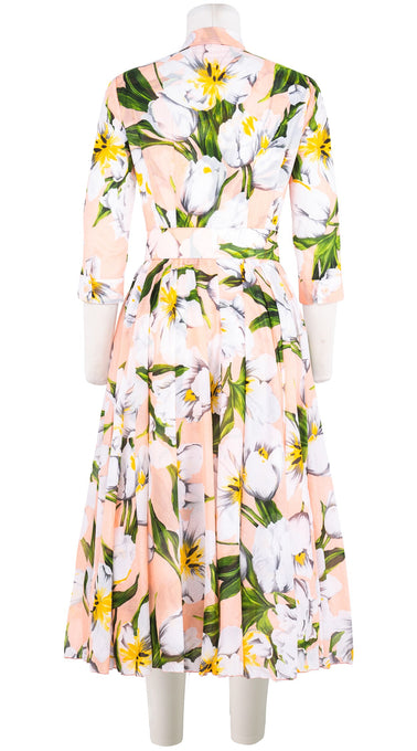Aster Dress Shirt Collar 3/4 Sleeve Midi Length Cotton Musola (Emperor Tulip Pastel)