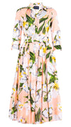 Aster Dress Shirt Collar 3/4 Sleeve Midi Length Cotton Musola (Emperor Tulip Pastel)