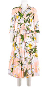 Aster Dress Shirt Collar 3/4 Sleeve Midi Length Cotton Musola (Emperor Tulip Pastel)