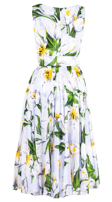 Aster Dress Round Neck Sleeveless Midi Length Cotton Musola (Emperor Tulip Pastel)