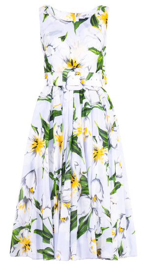 Aster Dress Round Neck Sleeveless Midi Length Cotton Musola (Emperor Tulip Pastel)